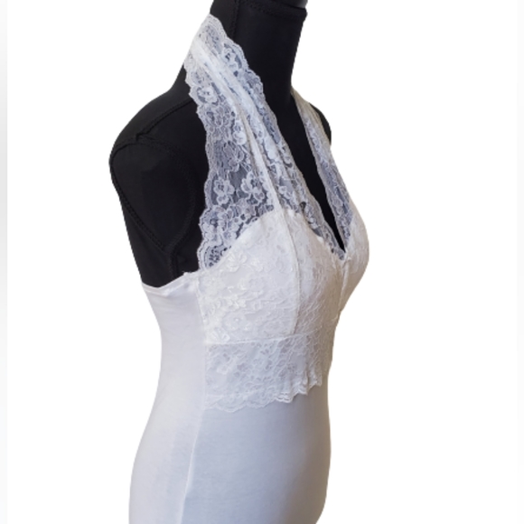 WHITE LACE WOMEN V-NECK HALTER TOP ( SIZE M) - Picture 3 of 7